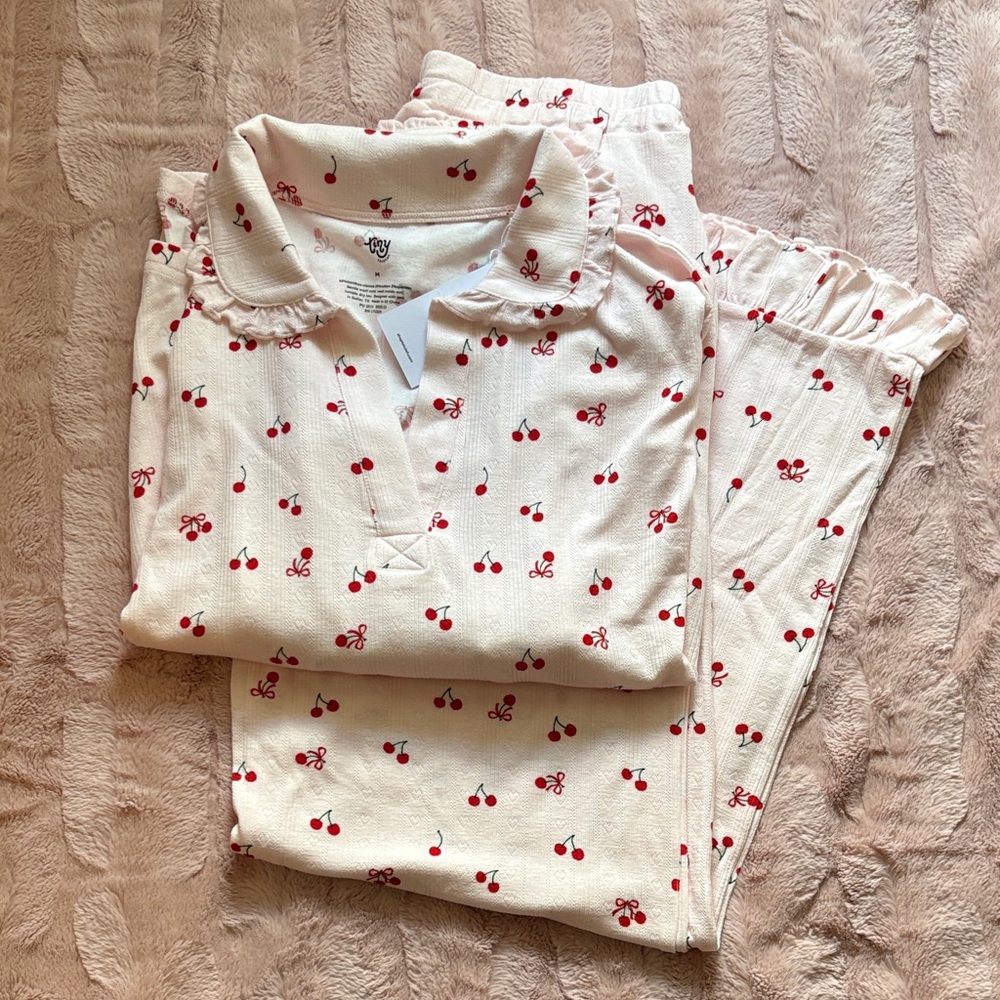 Women's Cherry Pointelle Ruffle Set